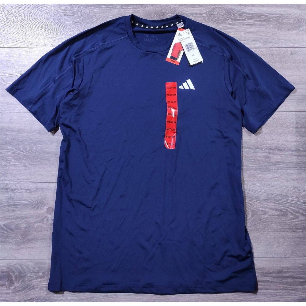 Adidas Active Tee Men Medium Blue Lightweight Regular Fit Short Sleeve Gym Shirt